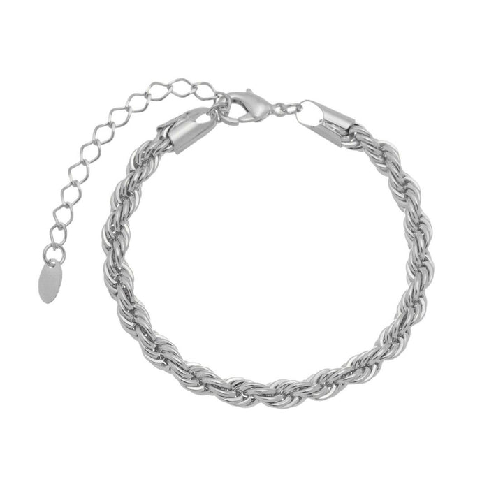 Pulseira Feminina Cordão Baiano Folheada em Ródio Branco Priscila