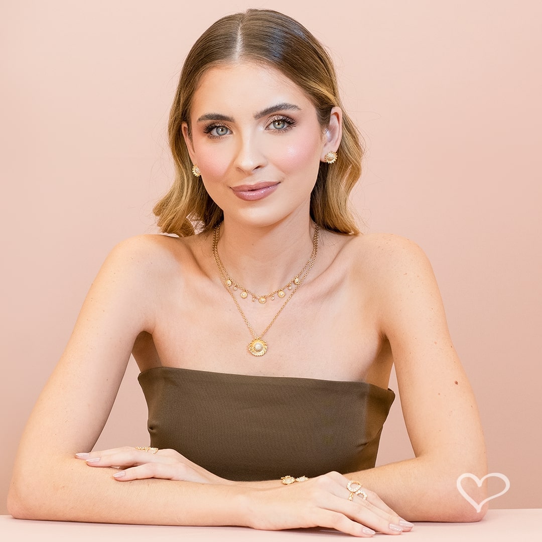 Colar Piuka Jardim de Girassóis Zircônias Folheado a Ouro 18k