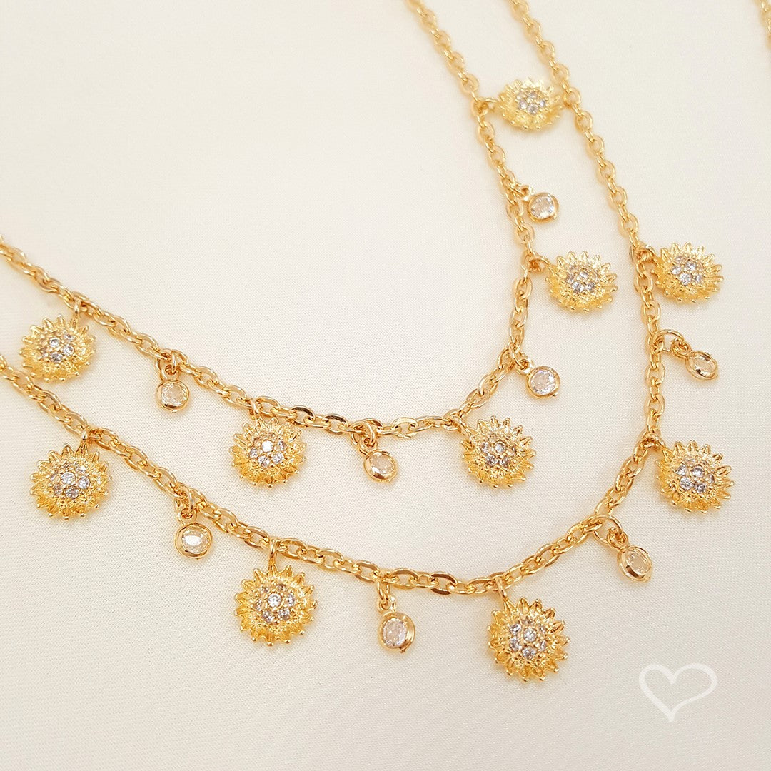 Colar Piuka Jardim de Girassóis Zircônias Folheado a Ouro 18k