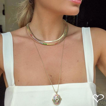 Colar Relicário de Coração Life Zircônias Coloridas Folheado a Ouro 18k