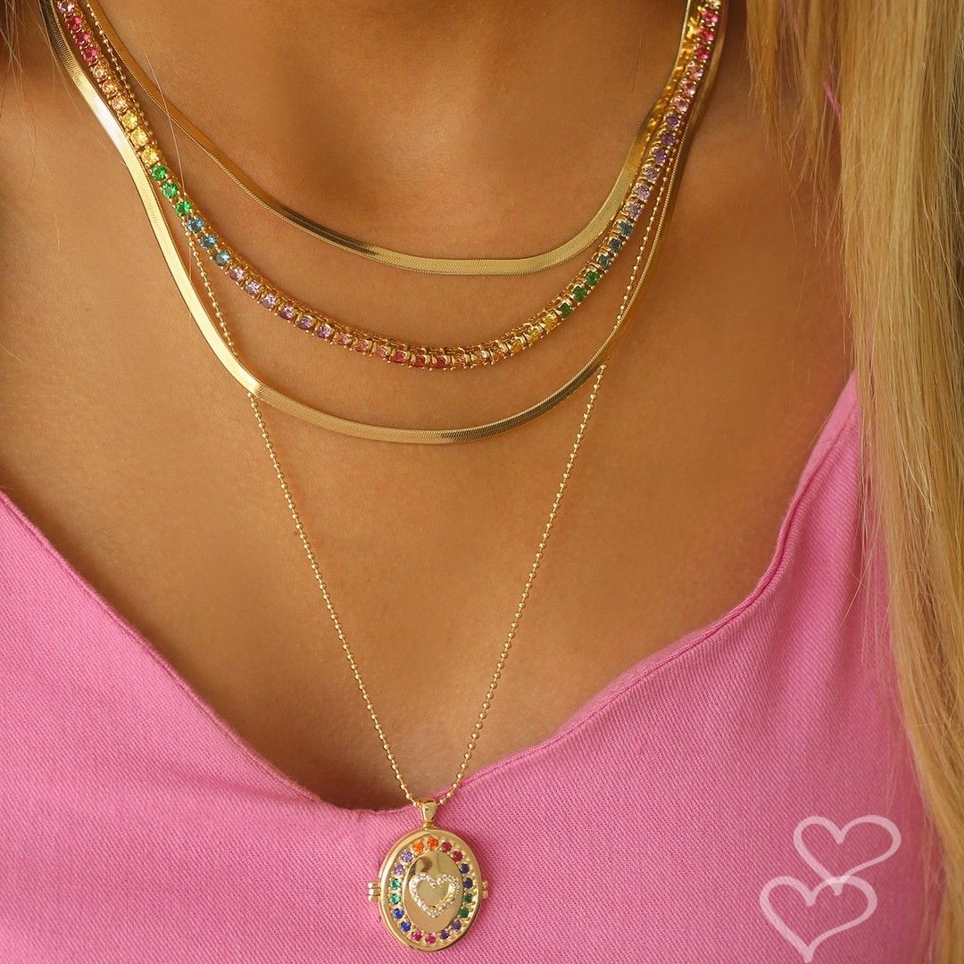 Colar Relicário de Coração Life Zircônias Coloridas Folheado a Ouro 18k