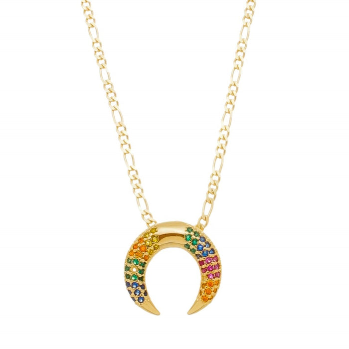 Colar Piuka Luna Chifre Italiano Zircônias Coloridas Folheado a Ouro 18k