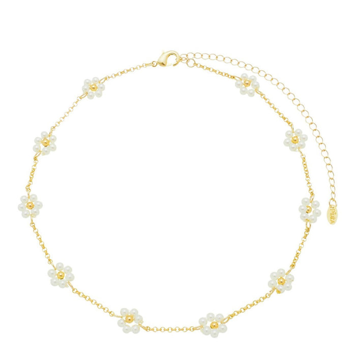 Choker Flor Mini Pérolas Folheado a Ouro 18k Alice