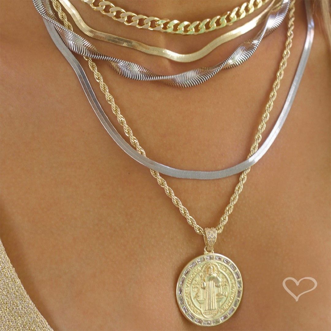 Choker Piuka Fernanda Malha Grossa Metal Folheada em Ródio Branco