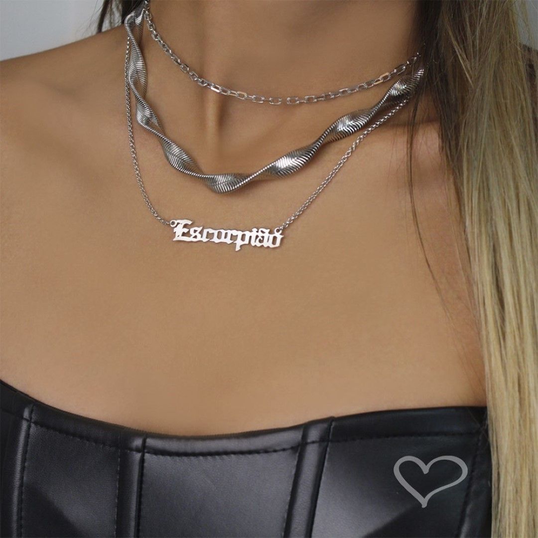 Choker Piuka Fernanda Malha Grossa Metal Folheada em Ródio Branco