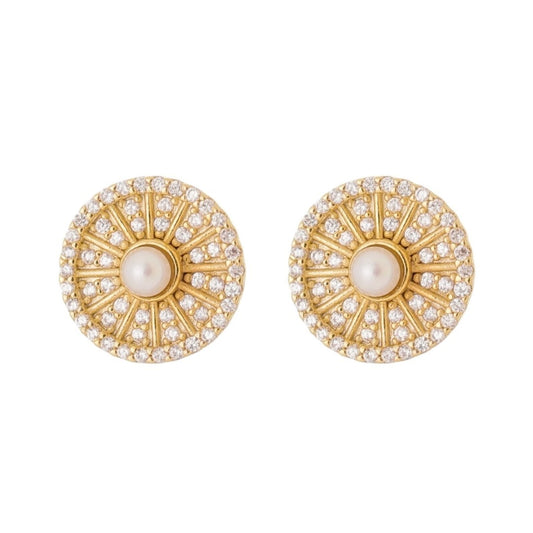 Brinco Piuka Amanda Pizza Pérola Zircônias Folheado a Ouro 18k