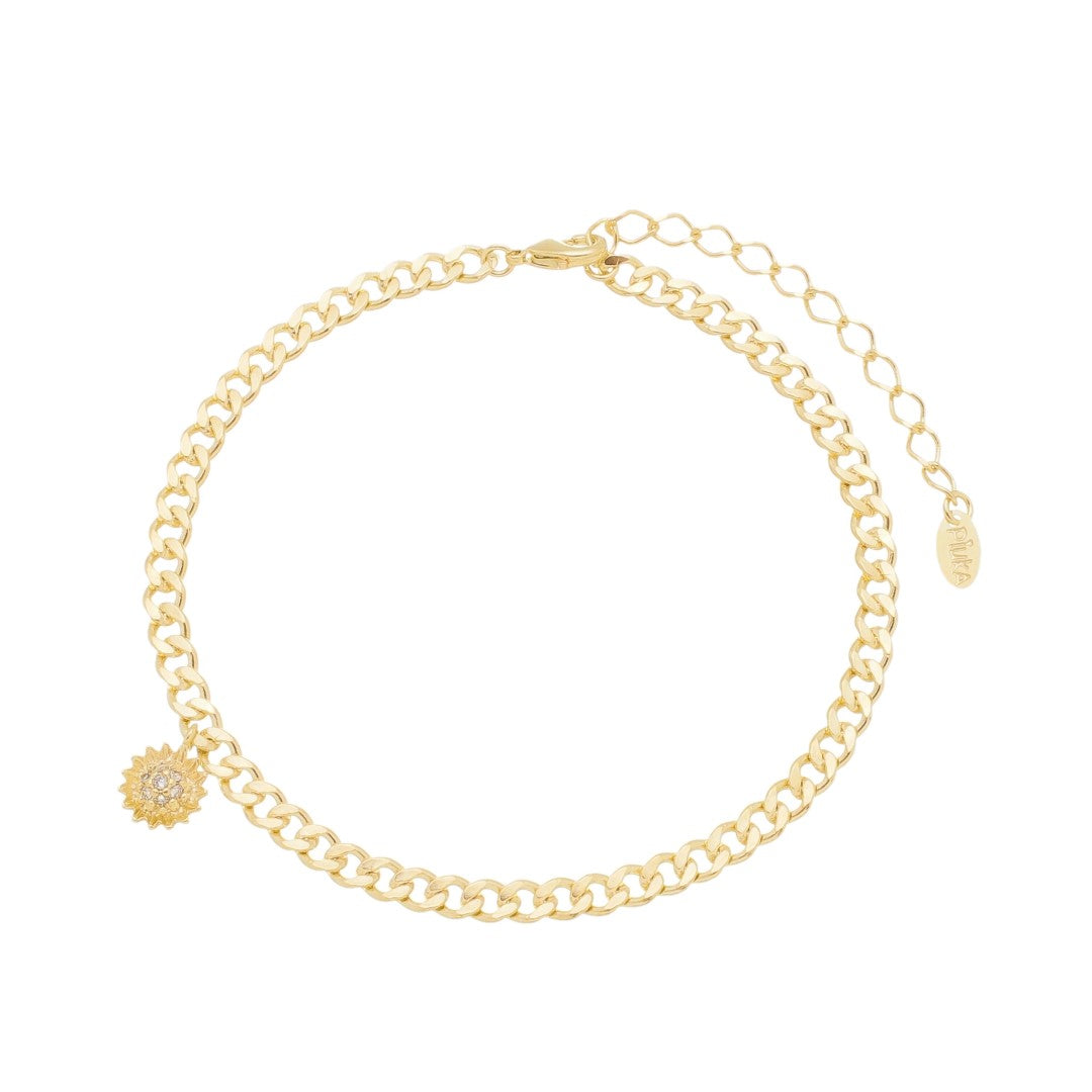 Tornozeleira Piuka Emma Girassol Zircônia Folheada a Ouro 18k