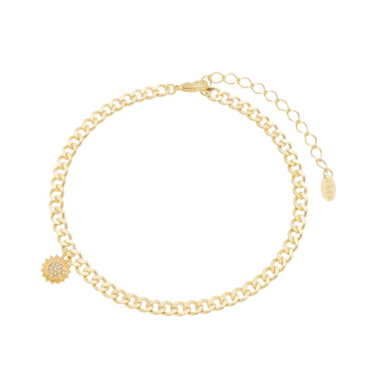 Tornozeleira Piuka Emma Girassol Zircônia Folheada a Ouro 18k