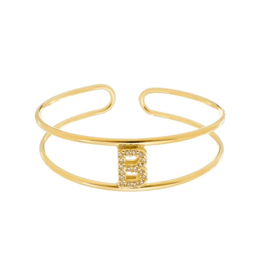 Bracelete Piuka Lina Letra Inicial Aro Duplo Zircônias Folheado a Ouro 18k