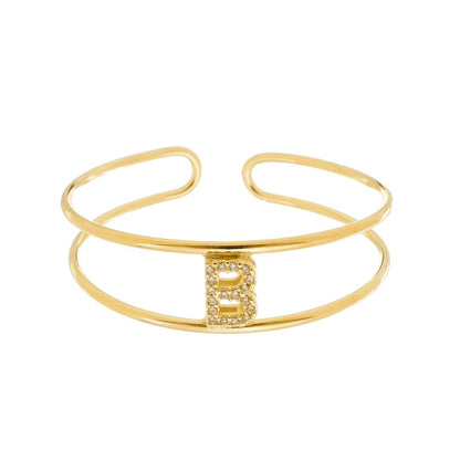 Bracelete Piuka Lina Letra Inicial Aro Duplo Zircônias Folheado a Ouro 18k
