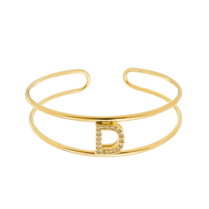 Bracelete Piuka Lina Letra Inicial Aro Duplo Zircônias Folheado a Ouro 18k
