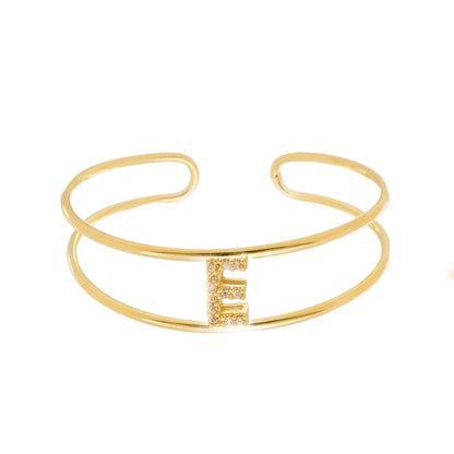 Bracelete Piuka Lina Letra Inicial Aro Duplo Zircônias Folheado a Ouro 18k