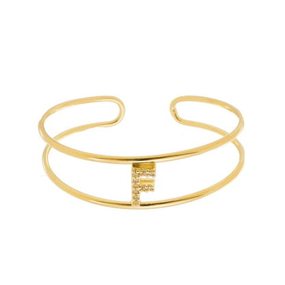 Bracelete Piuka Lina Letra Inicial Aro Duplo Zircônias Folheado a Ouro 18k