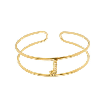 Bracelete Piuka Lina Letra Inicial Aro Duplo Zircônias Folheado a Ouro 18k