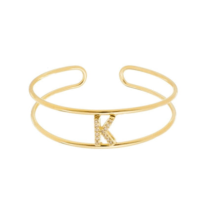 Bracelete Piuka Lina Letra Inicial Aro Duplo Zircônias Folheado a Ouro 18k