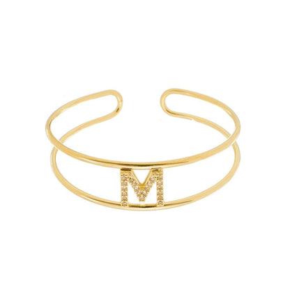 Bracelete Piuka Lina Letra Inicial Aro Duplo Zircônias Folheado a Ouro 18k