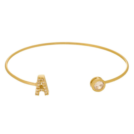 Bracelete Piuka Jade Letra Inicial Ponto de Luz Zircônias Folheado a Ouro 18k