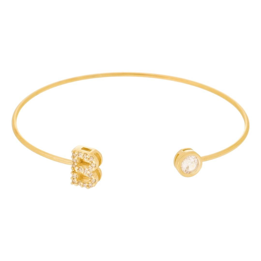 Bracelete Piuka Jade Letra Inicial Ponto de Luz Zircônias Folheado a Ouro 18k