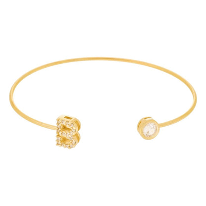 Bracelete Piuka Jade Letra Inicial Ponto de Luz Zircônias Folheado a Ouro 18k