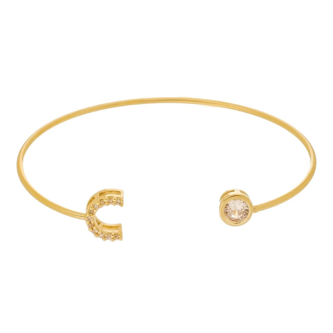 Bracelete Piuka Jade Letra Inicial Ponto de Luz Zircônias Folheado a Ouro 18k