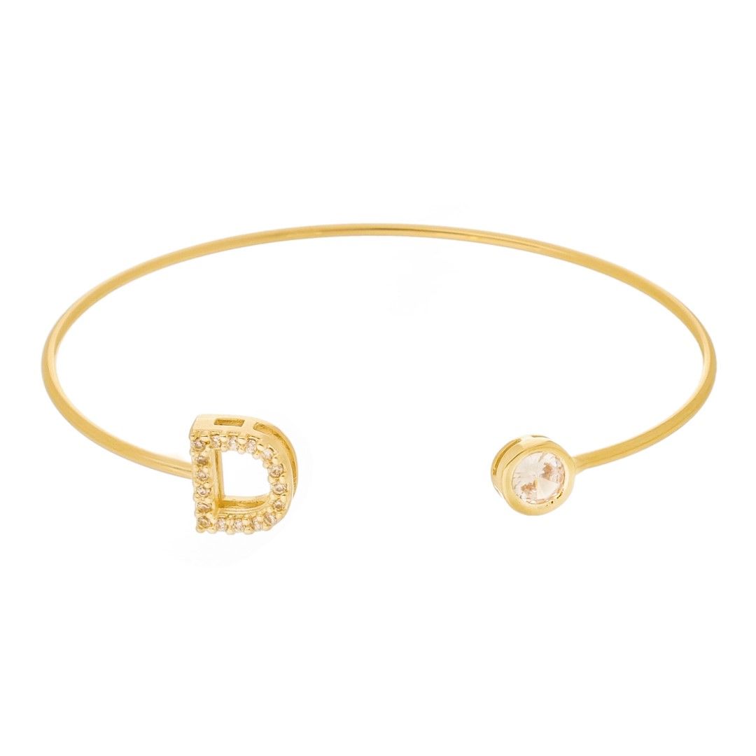 Bracelete Piuka Jade Letra Inicial Ponto de Luz Zircônias Folheado a Ouro 18k