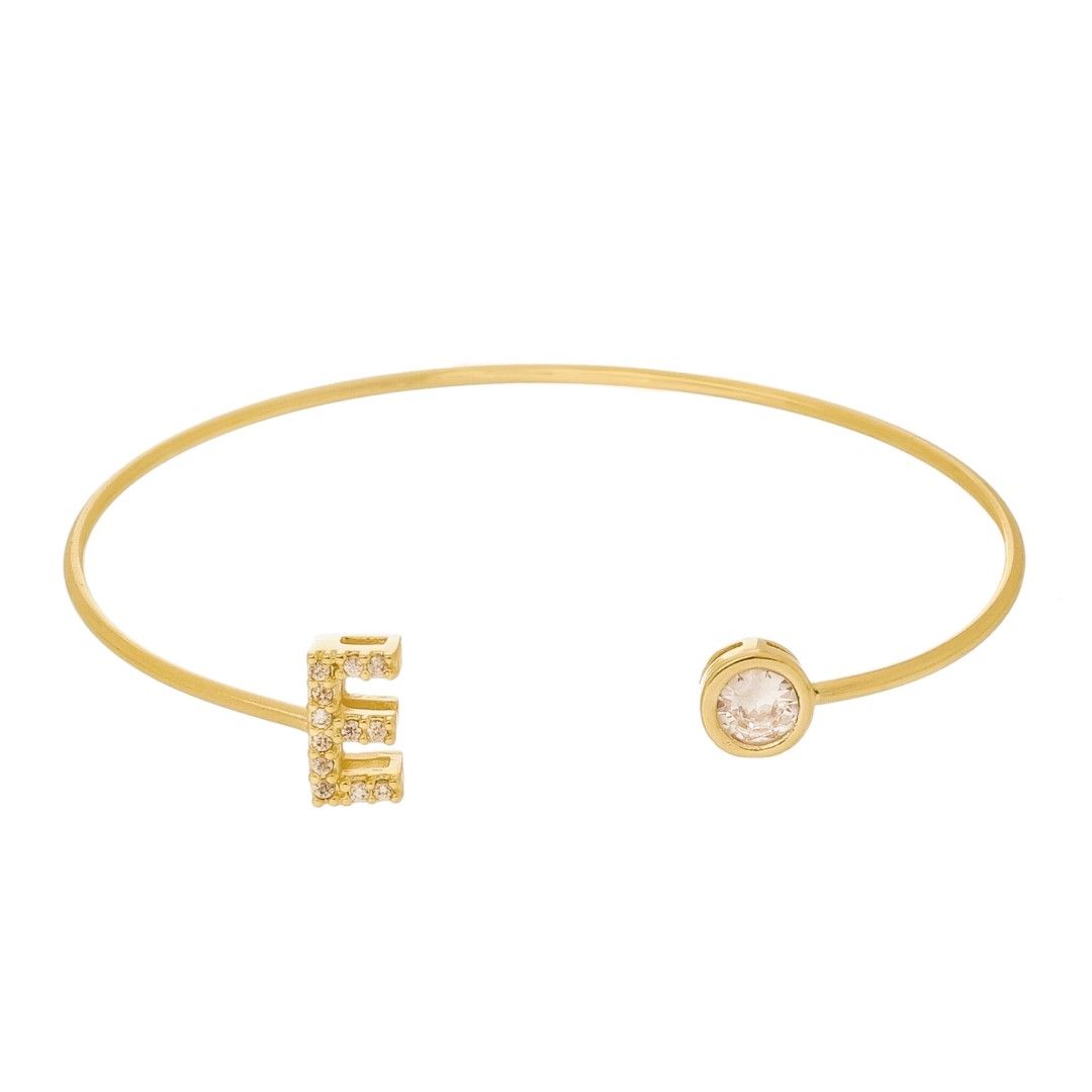 Bracelete Piuka Jade Letra Inicial Ponto de Luz Zircônias Folheado a Ouro 18k