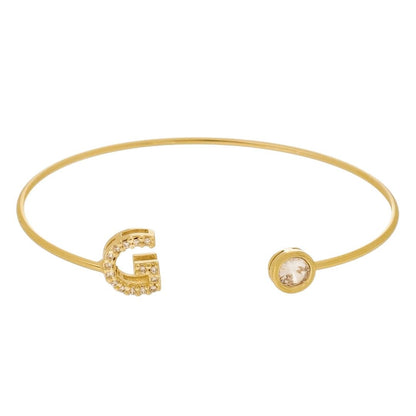 Bracelete Piuka Jade Letra Inicial Ponto de Luz Zircônias Folheado a Ouro 18k
