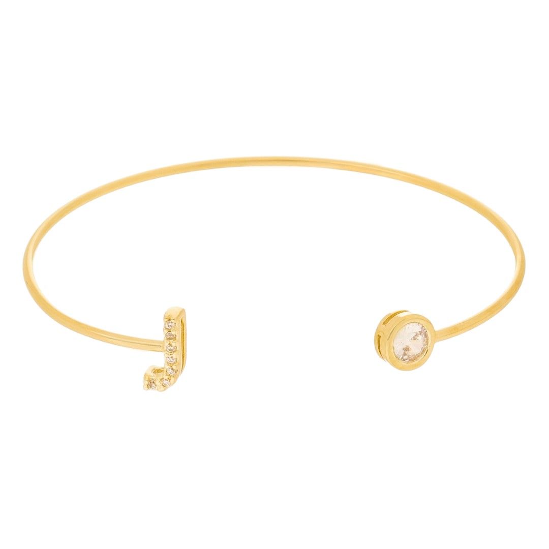 Bracelete Piuka Jade Letra Inicial Ponto de Luz Zircônias Folheado a Ouro 18k