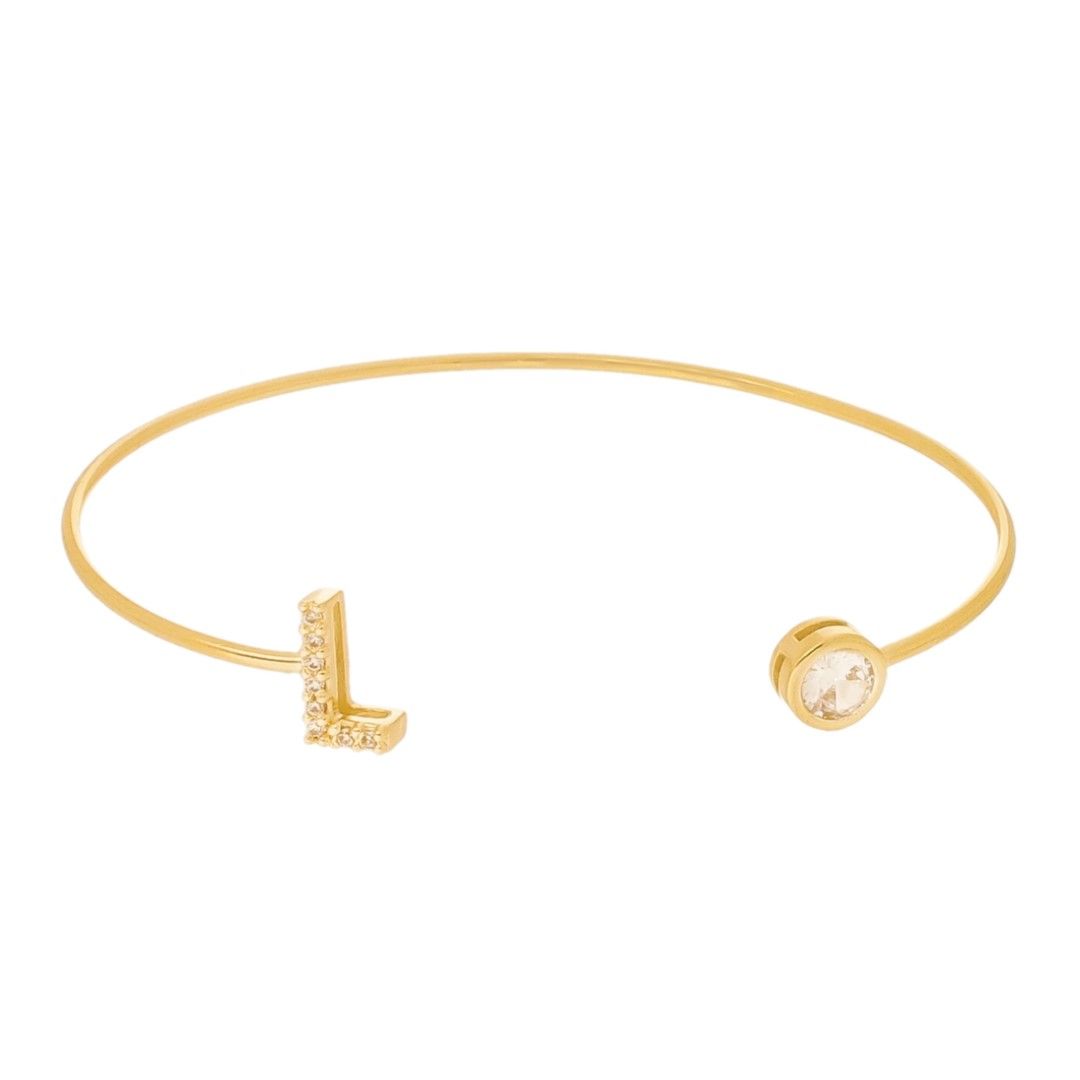 Bracelete Piuka Jade Letra Inicial Ponto de Luz Zircônias Folheado a Ouro 18k