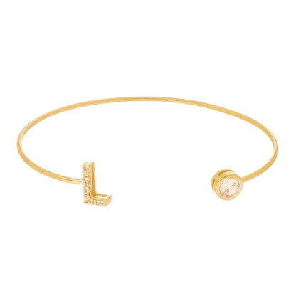 Bracelete Piuka Jade Letra Inicial Ponto de Luz Zircônias Folheado a Ouro 18k