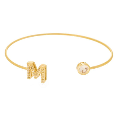 Bracelete Piuka Jade Letra Inicial Ponto de Luz Zircônias Folheado a Ouro 18k