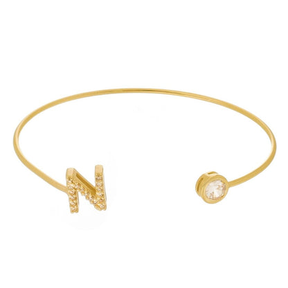 Bracelete Piuka Jade Letra Inicial Ponto de Luz Zircônias Folheado a Ouro 18k