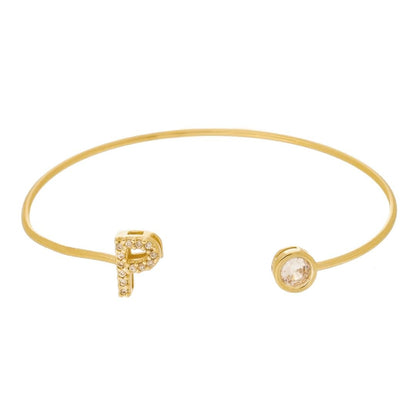 Bracelete Piuka Jade Letra Inicial Ponto de Luz Zircônias Folheado a Ouro 18k