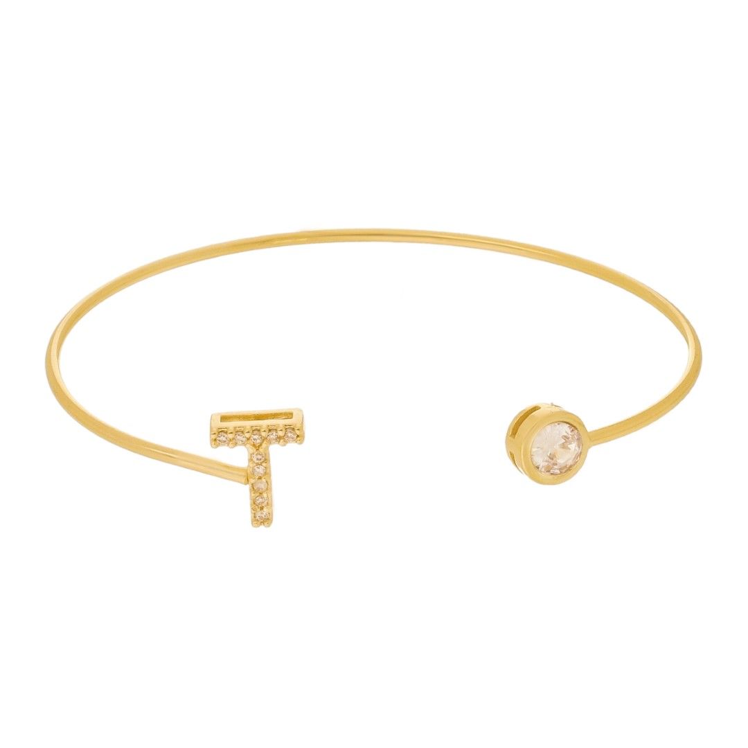 Bracelete Piuka Jade Letra Inicial Ponto de Luz Zircônias Folheado a Ouro 18k