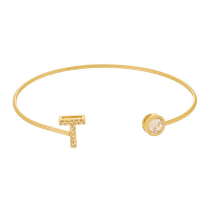 Bracelete Piuka Jade Letra Inicial Ponto de Luz Zircônias Folheado a Ouro 18k