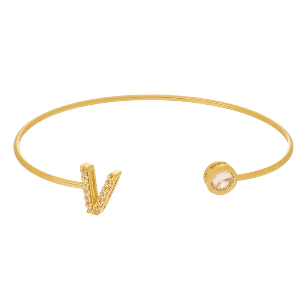 Bracelete Piuka Jade Letra Inicial Ponto de Luz Zircônias Folheado a Ouro 18k