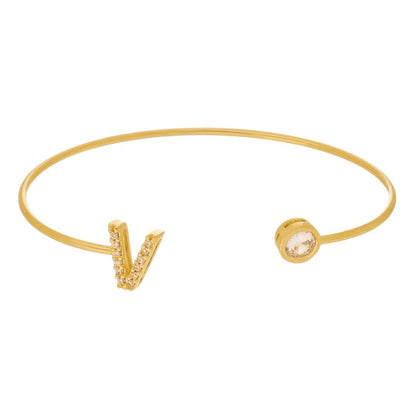Bracelete Piuka Jade Letra Inicial Ponto de Luz Zircônias Folheado a Ouro 18k