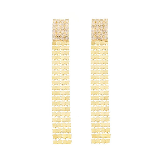 Brinco Bella Malha Metal Strass Folheado a Ouro 18k