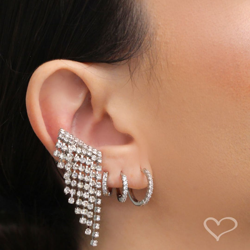 Piercing Piuka Niara Franja Strass Folheado em Ródio Branco