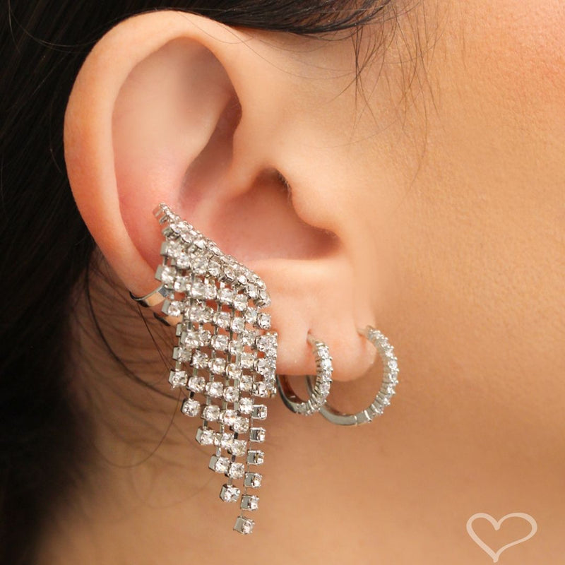 Piercing Piuka Niara Franja Strass Folheado em Ródio Branco