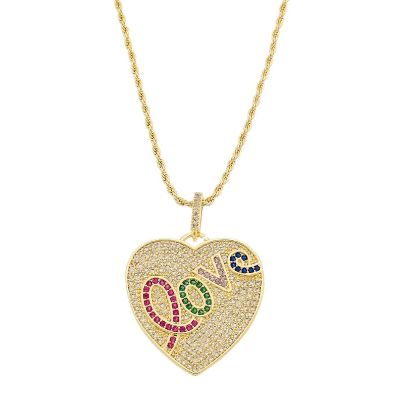 Colar de Coração Medalha Love Zircônias Coloridas Amara Folheado a Ouro 18k