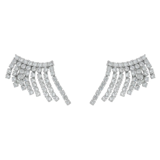 Brinco Ear Cuff Brigite Zircônias Franjas Folheado em Ródio Branco