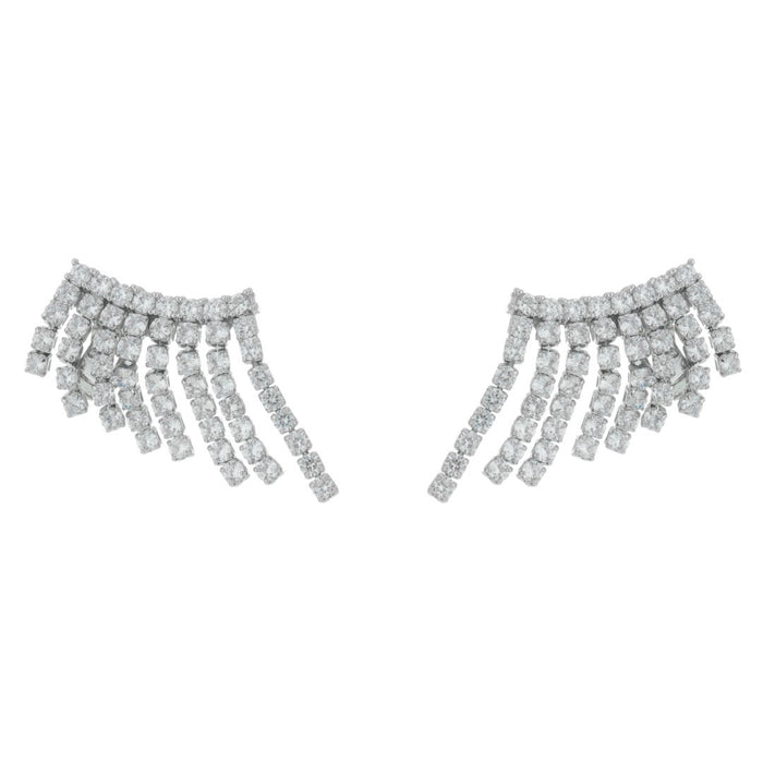 Brinco Ear Cuff Brigite Zircônias Franjas Folheado em Ródio Branco