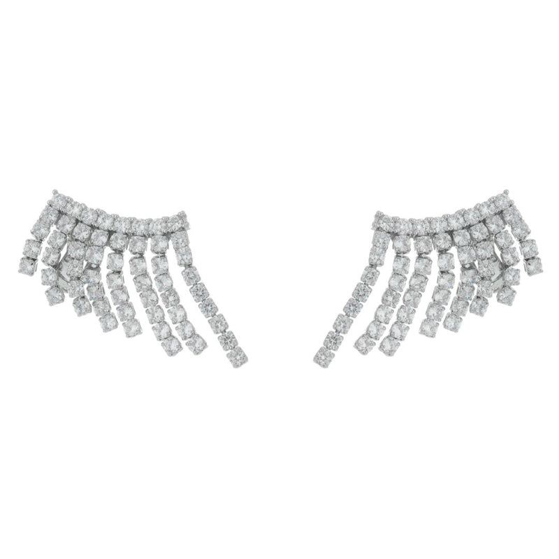 Brinco Ear Cuff Brigite Zircônias Franjas Folheado em Ródio Branco