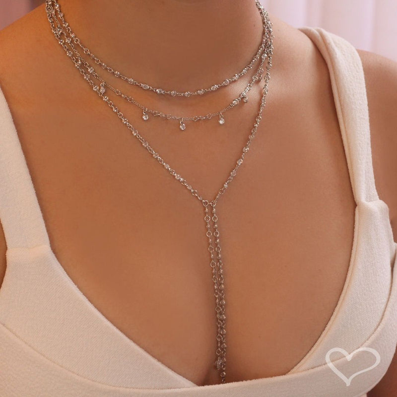 Colar Gravatinha Shine Zircônias Folheado em Ródio Branco