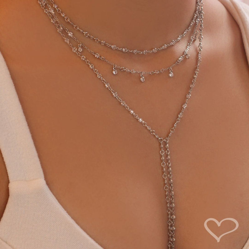 Colar Gravatinha Shine Zircônias Folheado em Ródio Branco