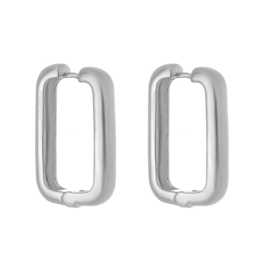 Brinco Retangular Helena G Folheado em Ródio Branco