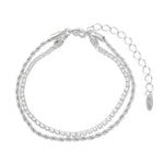 Pulseira Feminina Duas Voltas Cordão Baiano e Zircônias Folheada em Ródio Branco Meg