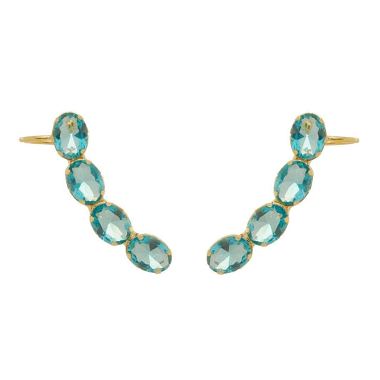 Brinco Ear Cuff Lilly Zircônia Oval Acqua Folheado a Ouro 18k