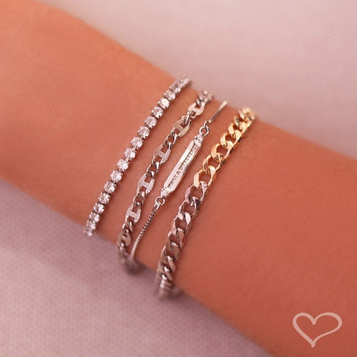 Pulseira Folheada a Ouro 18k e Folheada em Ródio Branco Elos Grumet Frida